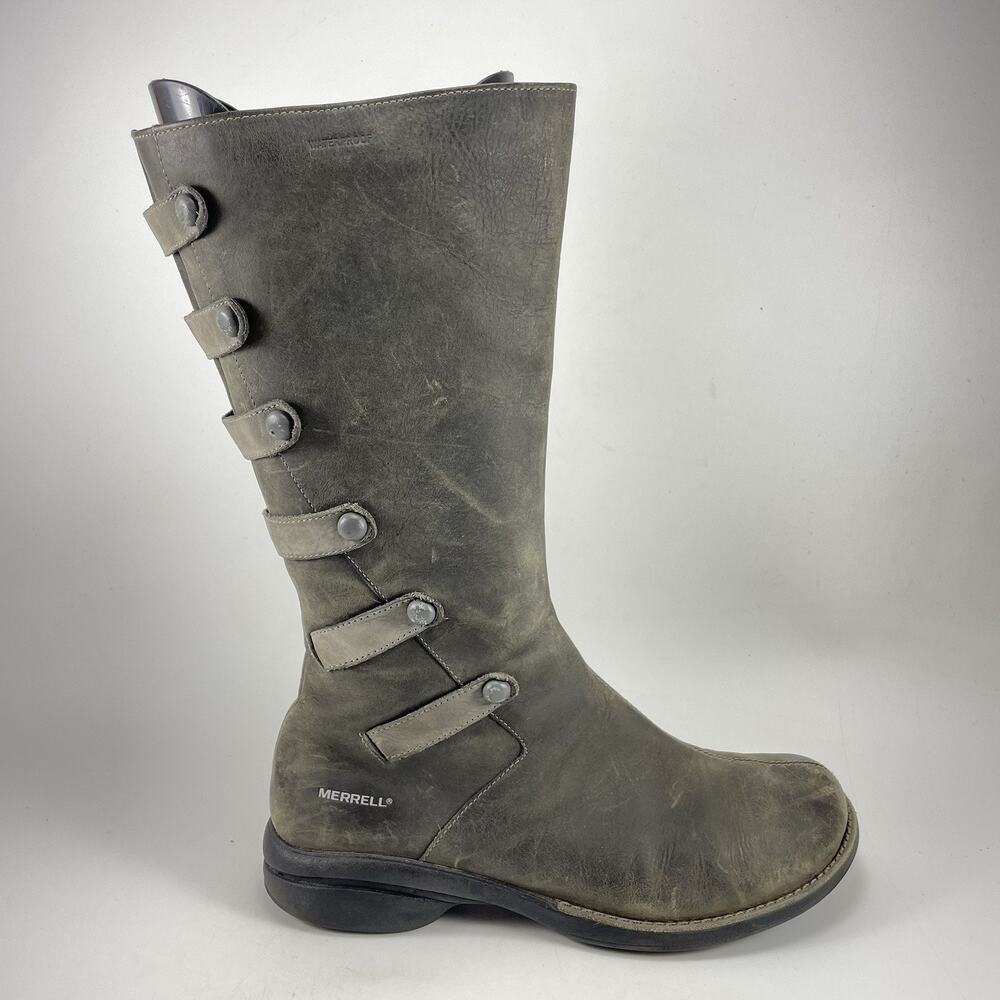 Merrell Tetra Launch Waterproof Boots Womens Size 9 Gray Leather Tall Boots